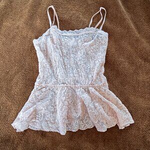 EUC Vintage Hanky Panky Signature Peach Lace Peplum Cami